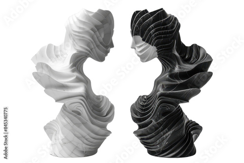 Face Abstract Sculptures, Dynamic profiles in contrasting tones, Contemporary Art Decor on a transparent background.