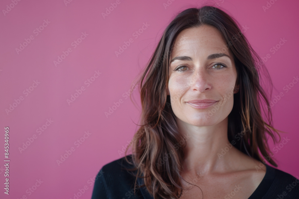 A close up portrait of a woman with a subtle smile A close up portrait of a woman with a subtle smile