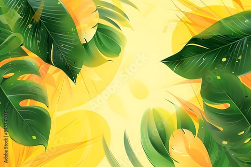 summer tropical leaves background, yellow creative backdrop