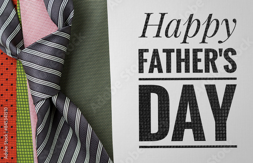 Necktie on grey texture background with Happy Father's day banner, Father's day card background idea