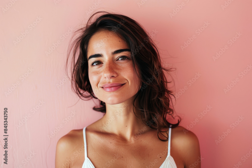 A close up portrait of a woman with a subtle smile A close up portrait of a woman with a subtle smile