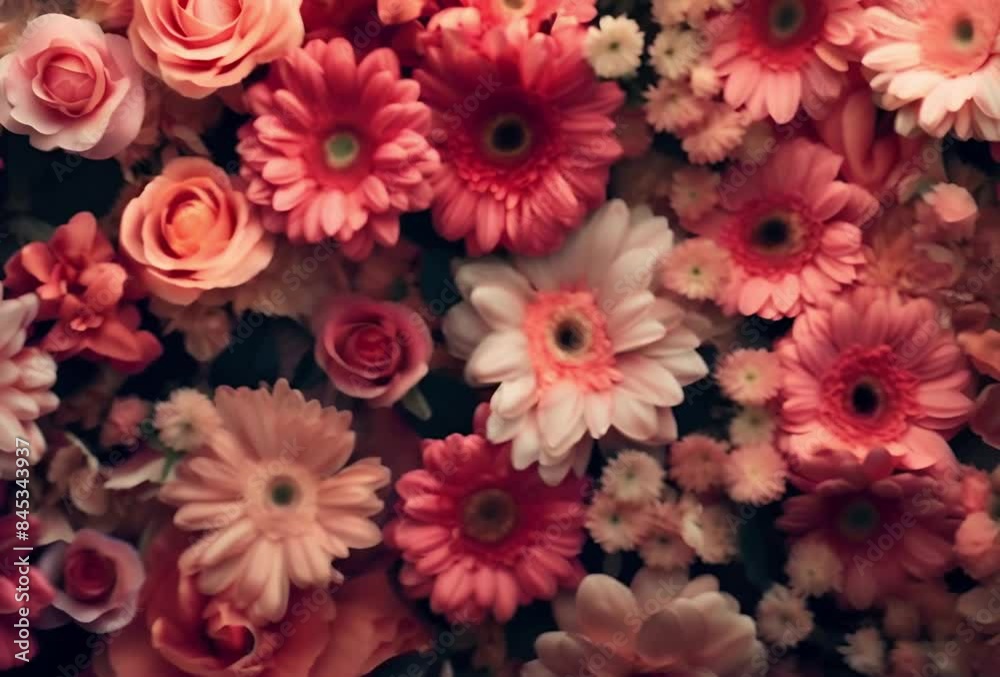 A mesmerizing display of vibrant pink and red flowers in a close-up view A mesmerizing display of vibrant pink and red flowers in a close-up view