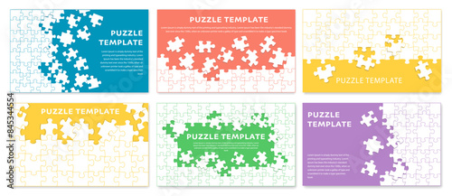 Puzzle background set with many colorful pieces. Abstract mosaic template