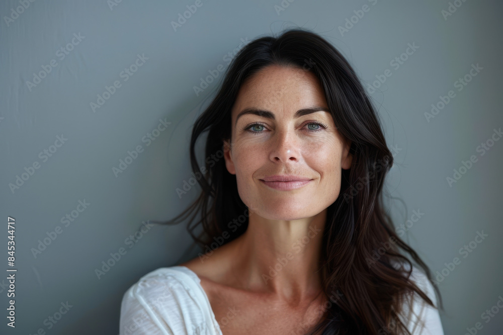 A close up portrait of a woman with a subtle smile A close up portrait of a woman with a subtle smile