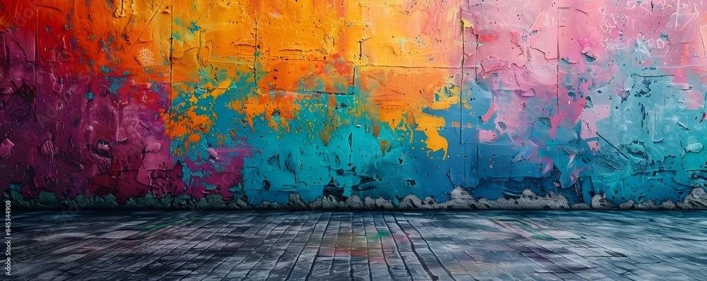 Fototapeta premium Vibrant Urban Graffiti Wall Background for Streetwear Product Presentation Concept