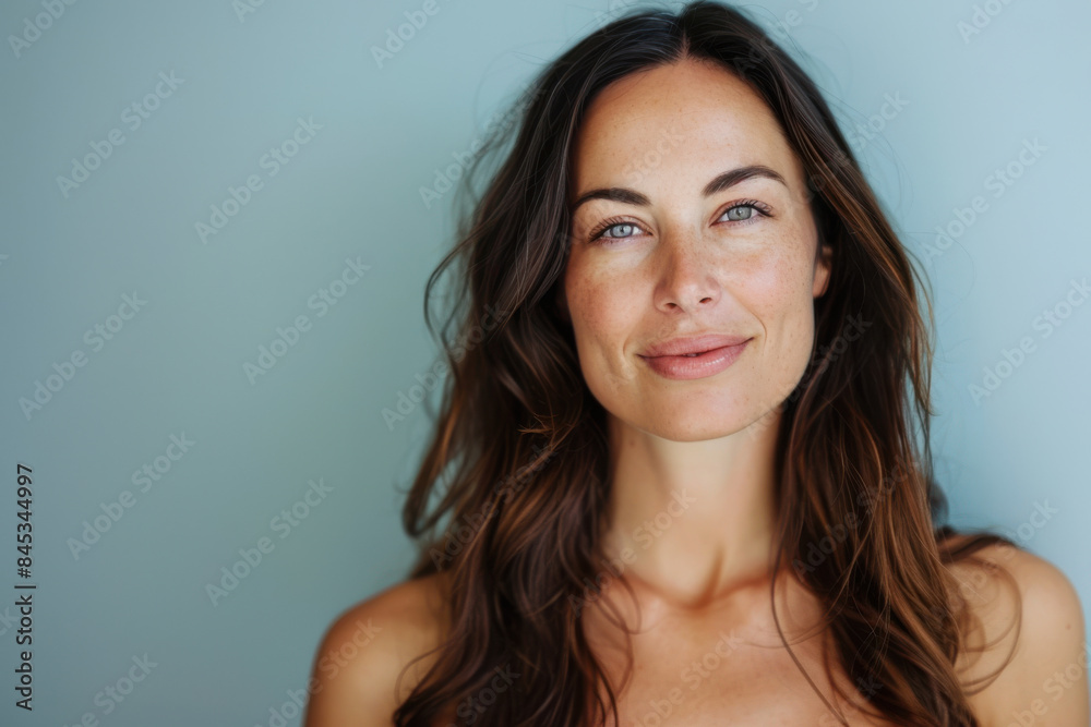 A close up portrait of a woman with a subtle smile A close up portrait of a woman with a subtle smile