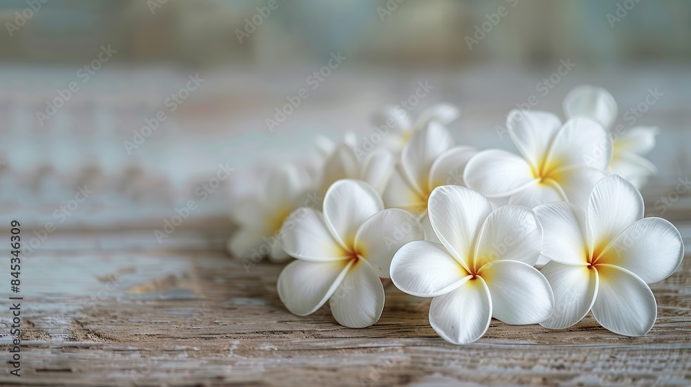Pile of Frangipani Blossoms on Wood Pile of Frangipani Blossoms on Wood