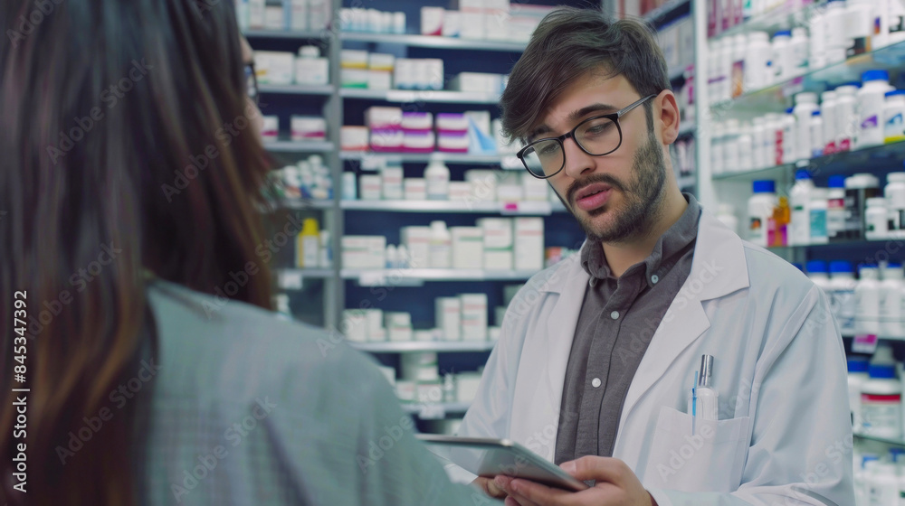 Pharmacist consults with client Pharmacist consults with client