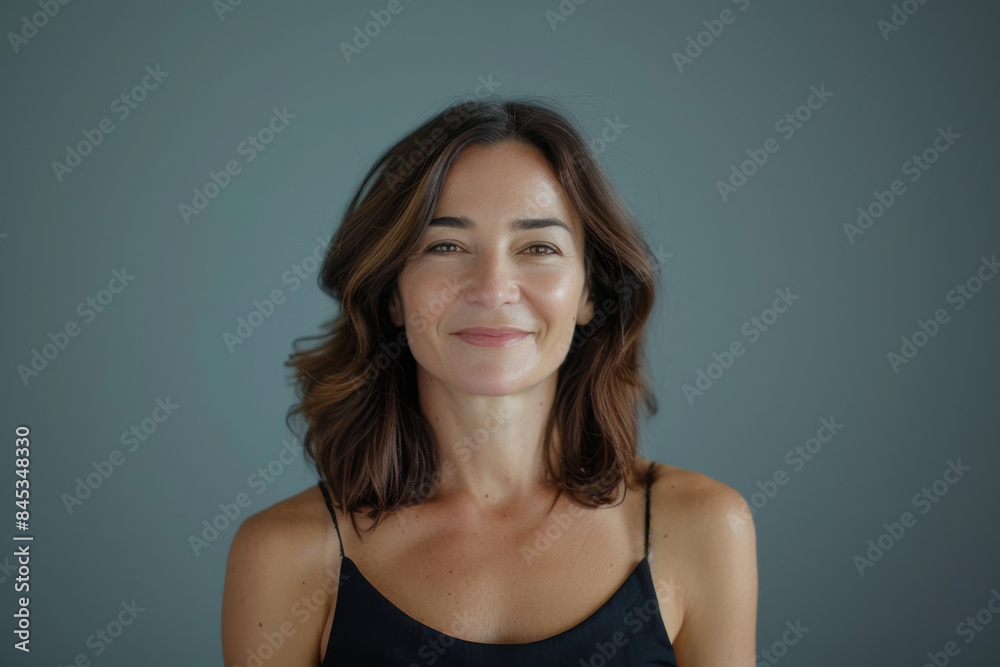 A close up portrait of a woman with a subtle smile A close up portrait of a woman with a subtle smile