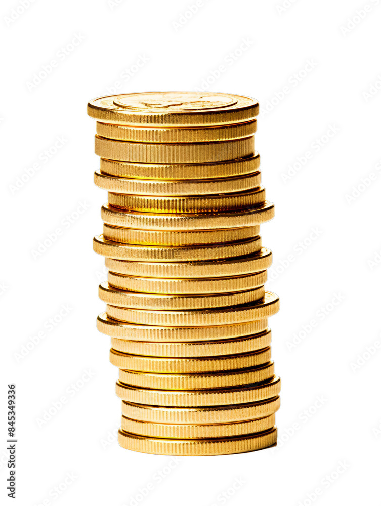Stack of shiny gold coins isolated on white background. Perfect for financial, investment, and economic concepts. Stack of shiny gold coins isolated on white background. Perfect for financial, investment, and economic concepts.