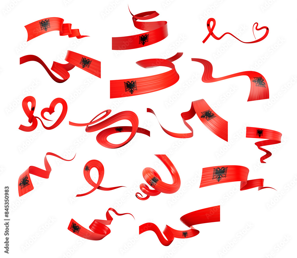 Set Of Different Style Of Albania Wavy Abstract Ribbon Flags On White Background 3d Illustration Set Of Different Style Of Albania Wavy Abstract Ribbon Flags On White Background 3d Illustration