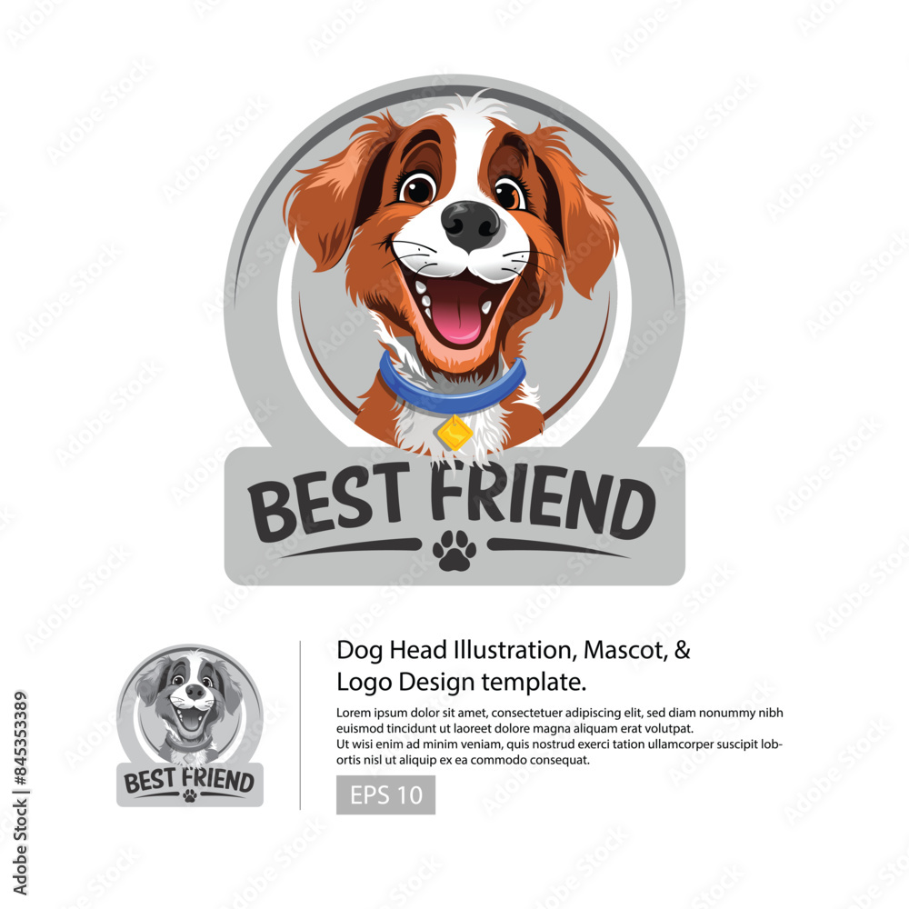 Smiling Dog Head as a Logo, Illustration, or Mascot design.