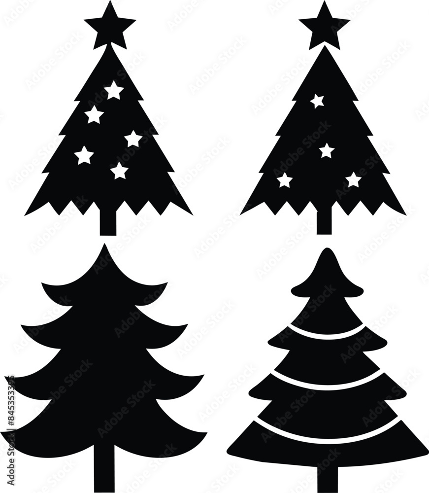 Obraz premium christmas tree silhouette set on the white background vector illustration