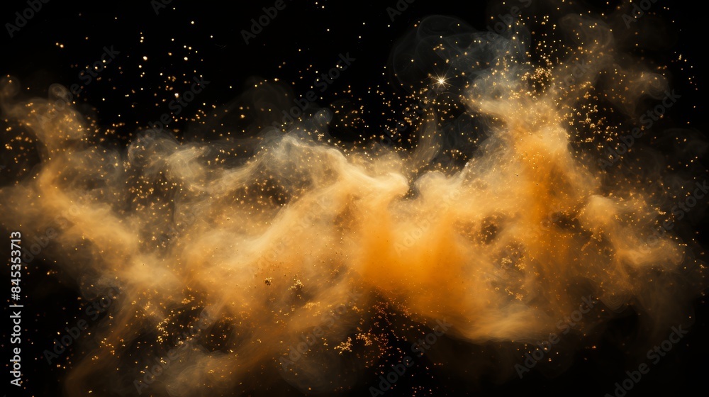 Obraz premium Vivid orange dust explosion amidst sparkling stars in the vast expanse of outer space