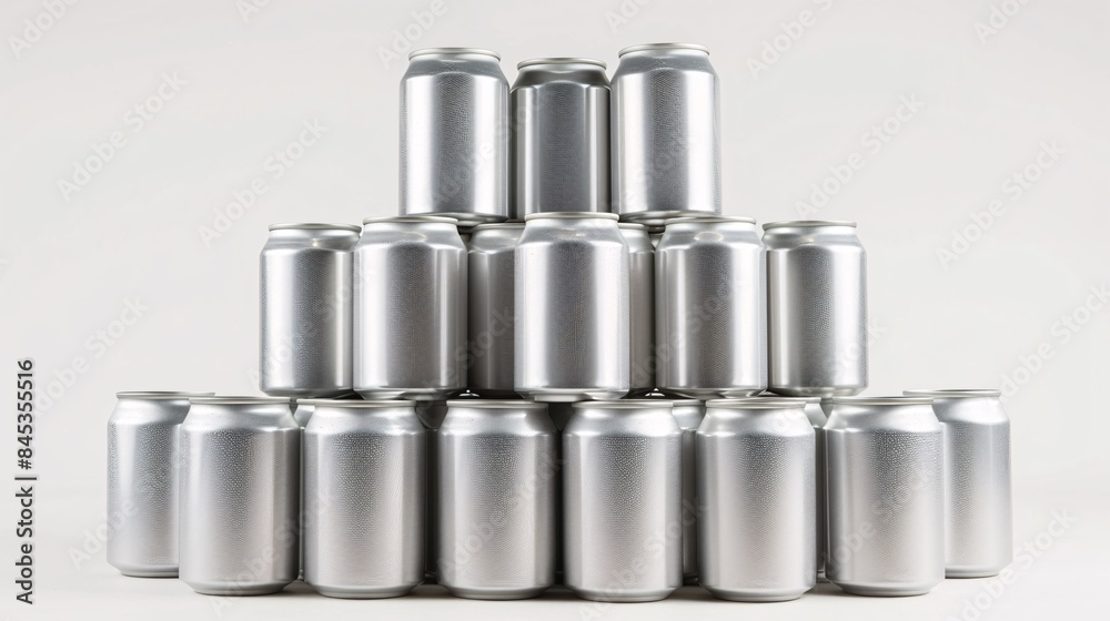 Stacked Blank Aluminum Soda Cans, Pyramid Composition