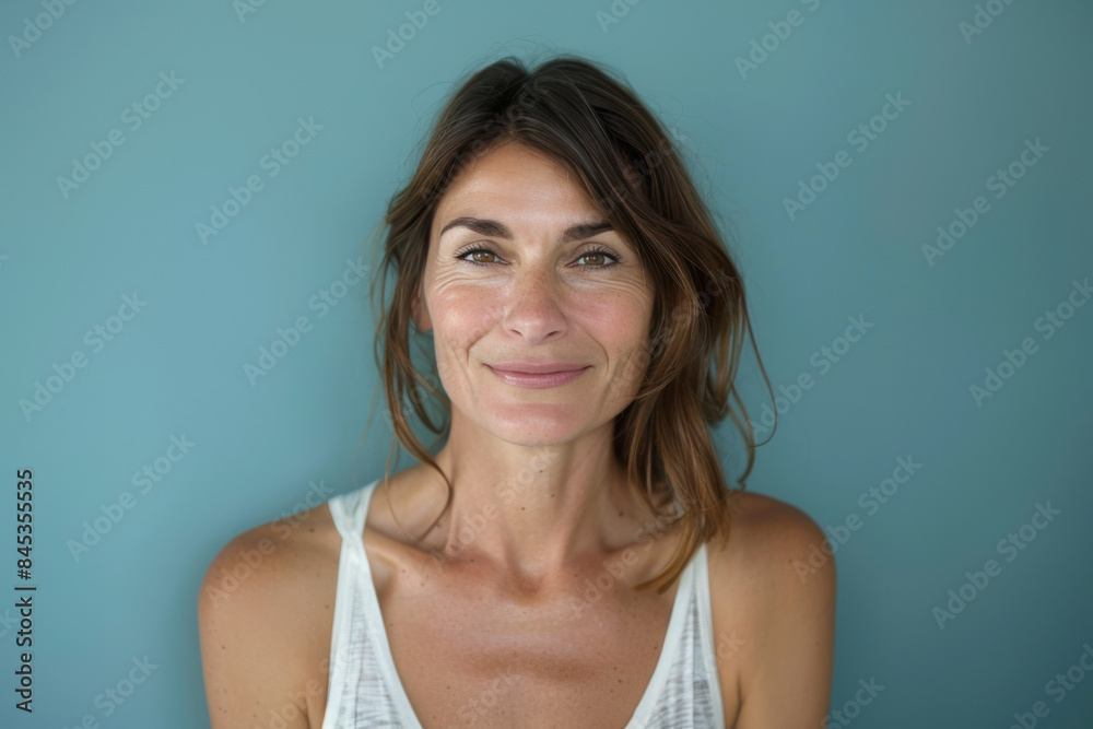 A close up portrait of a woman with a subtle smile A close up portrait of a woman with a subtle smile