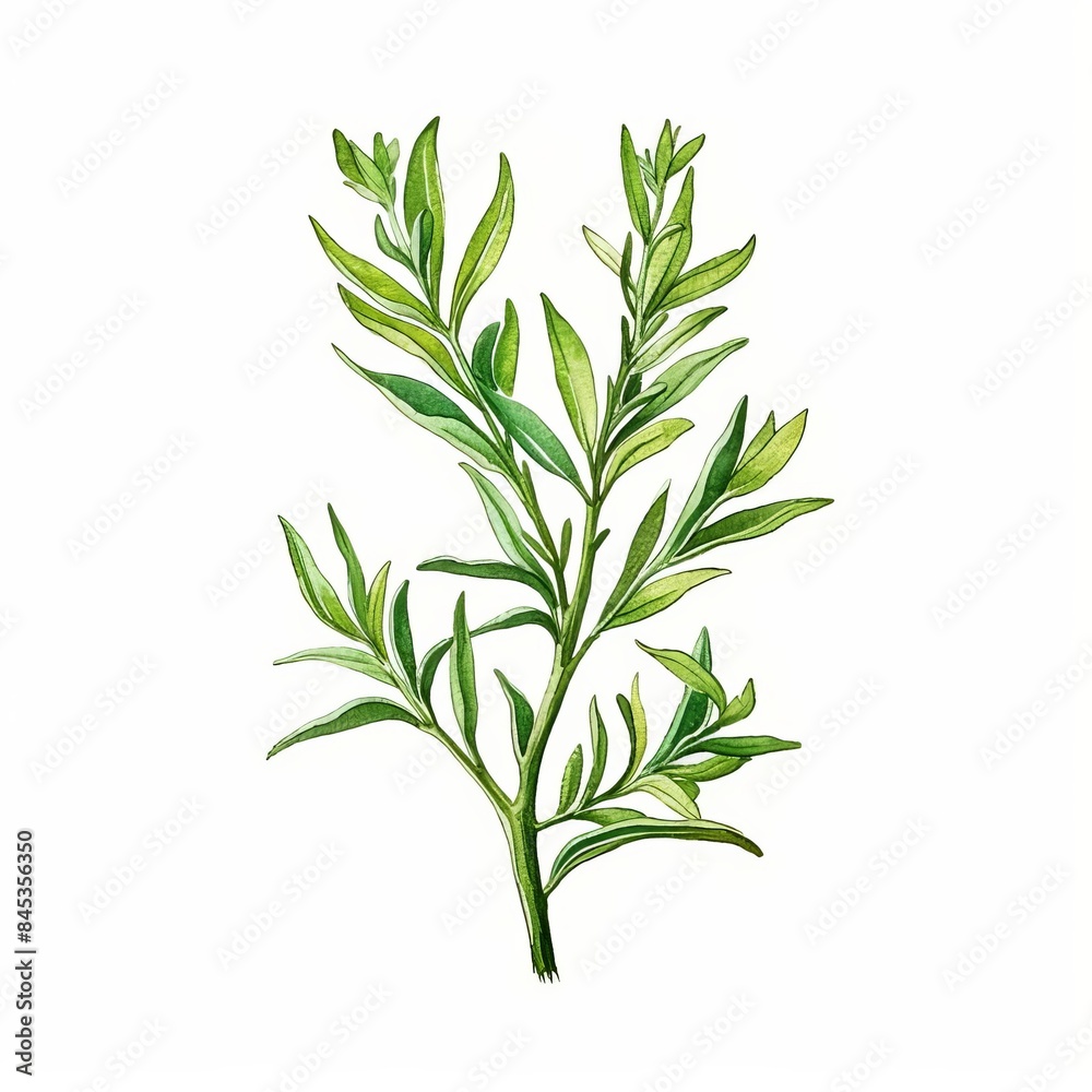 Fototapeta premium a watercolor illustration of Tarragon clipart, herb element, isolated on white background