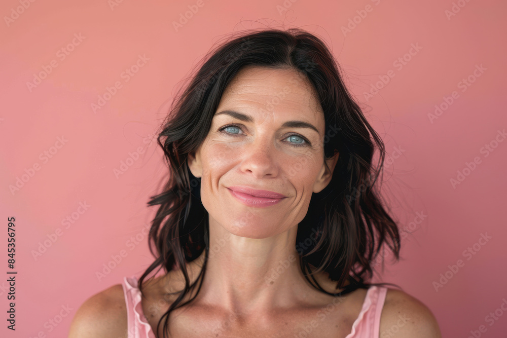 A close up portrait of a woman with a subtle smile A close up portrait of a woman with a subtle smile