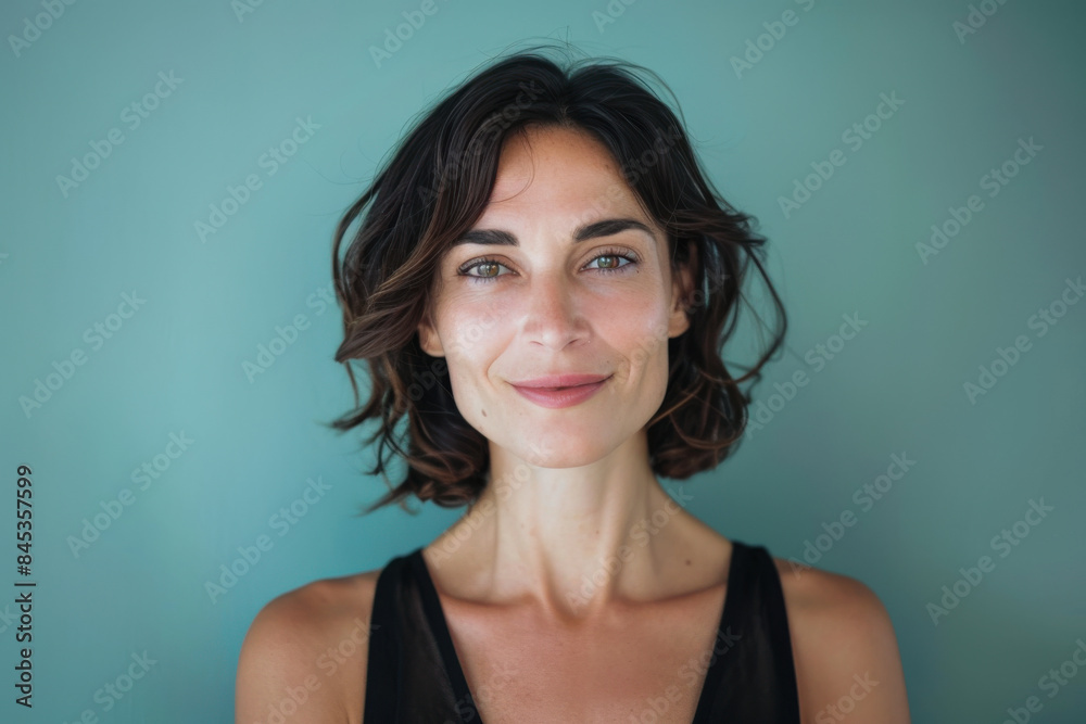 A close up portrait of a woman with a subtle smile A close up portrait of a woman with a subtle smile