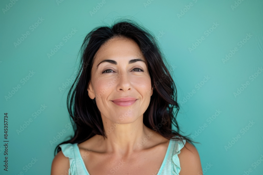 A close up portrait of a woman with a subtle smile A close up portrait of a woman with a subtle smile