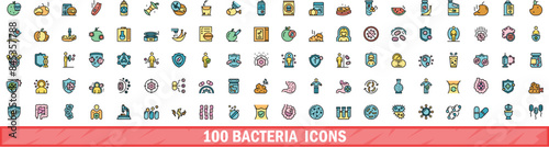 100 bacteria icons set. Color line set of bacteria vector icons thin line color flat on white