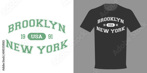 Vector illustration of T-shirt BROOKLYN NEW YORK, USA. Vintage print, hoodie. Typographic template for printing on clothing