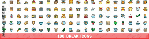 100 break icons set. Color line set of break vector icons thin line color flat on white
