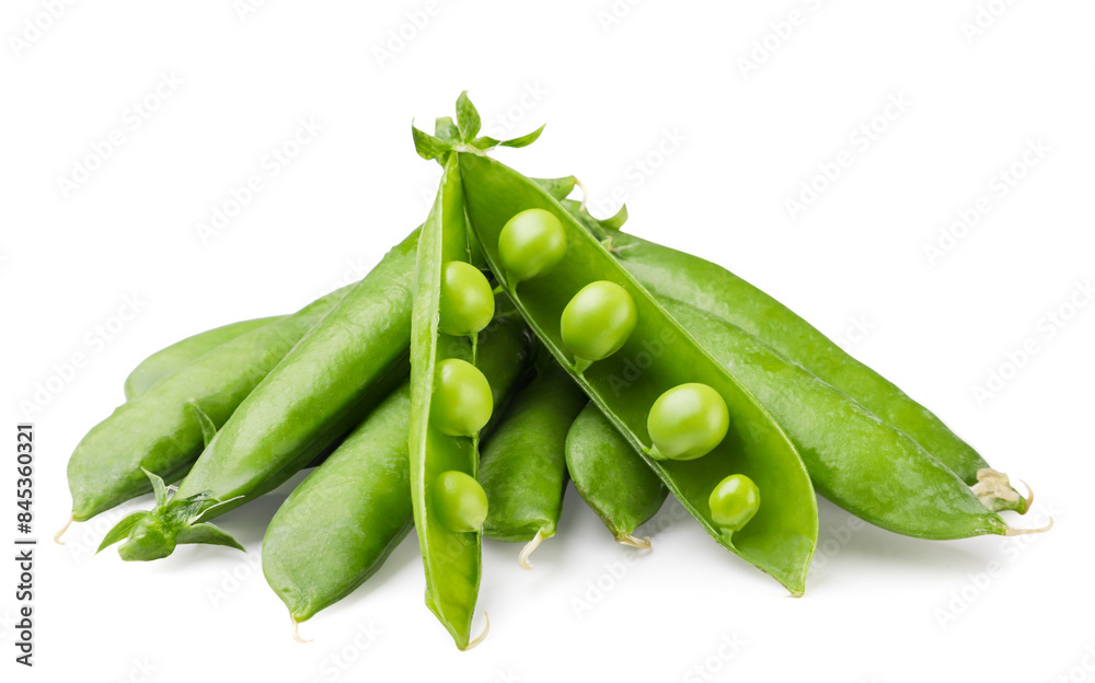 Heap of green peas pods close-up on white. Isolated Heap of green peas pods close-up on white. Isolated