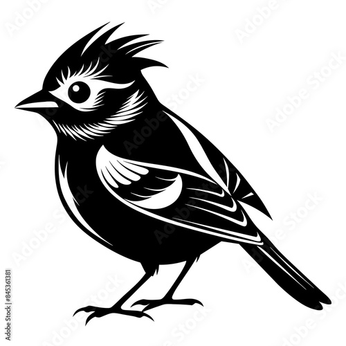 Kinglet bird silhouette black different style vector illustration line art