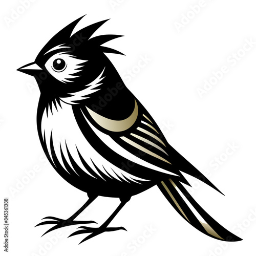 Kinglet bird silhouette black different style vector illustration line art
