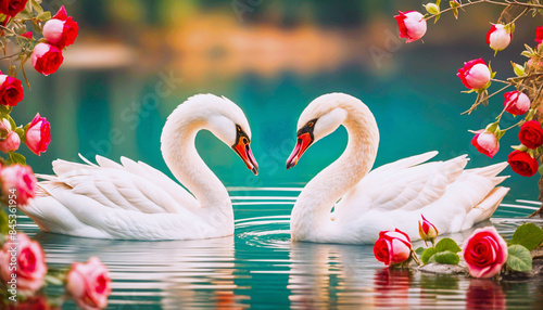 Fototapeta Naklejka Na Ścianę i Meble -  two swans in the lake