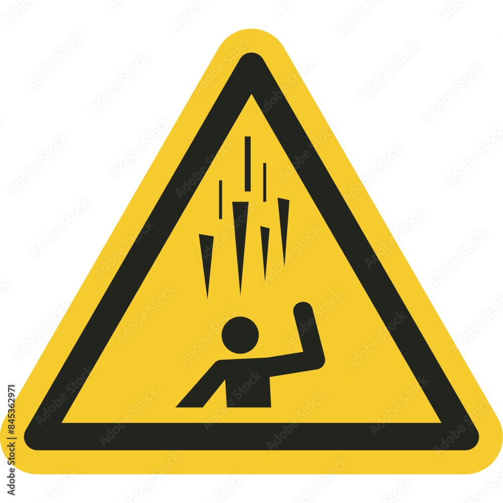 ISO warning safety signs_warning ; falling ice symbol and pictogram only size 1 x 1 x 1 triangular shape ISO warning safety signs_warning ; falling ice symbol and pictogram only size 1 x 1 x 1 triangular shape