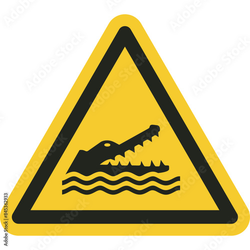 ISO warning safety signs_warning ; crocodiles, alligators or caymans symbol and pictogram only size 1 x 1 x 1 triangular shape