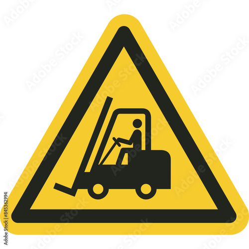 ISO warning safety signs_warning ; forklift trucks and other industrial vehicles symbol and pictogram only size 1 x 1 x 1 triangular shape