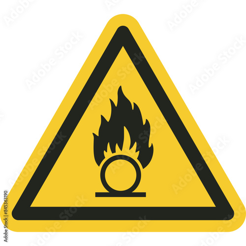 ISO warning safety signs_warning ; oxidizing substance symbol and pictogram only size 1 x 1 x 1 triangular shape