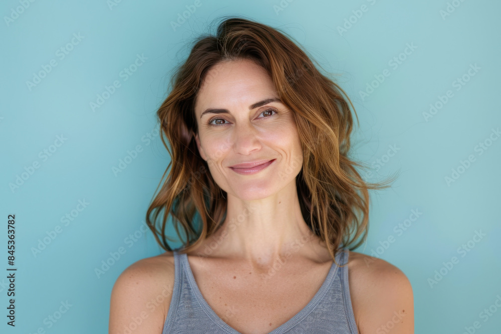 A close up portrait of a woman with a subtle smile A close up portrait of a woman with a subtle smile