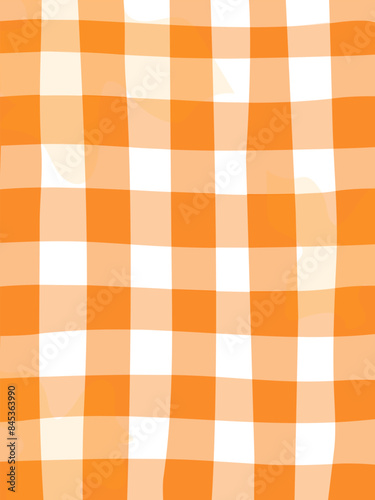 A vibrant striped background with shades of orange and peach, overlaid with a gingham pattern that gives the impression of a cheerful, summery tablecloth.