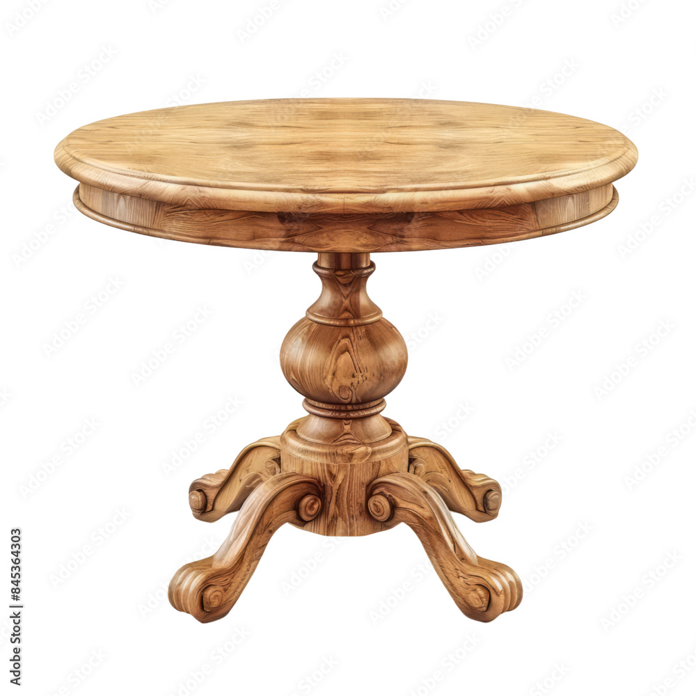 Elegant Wooden Table with Ornate Base isolated on transparent background. Elegant Wooden Table with Ornate Base isolated on transparent background.