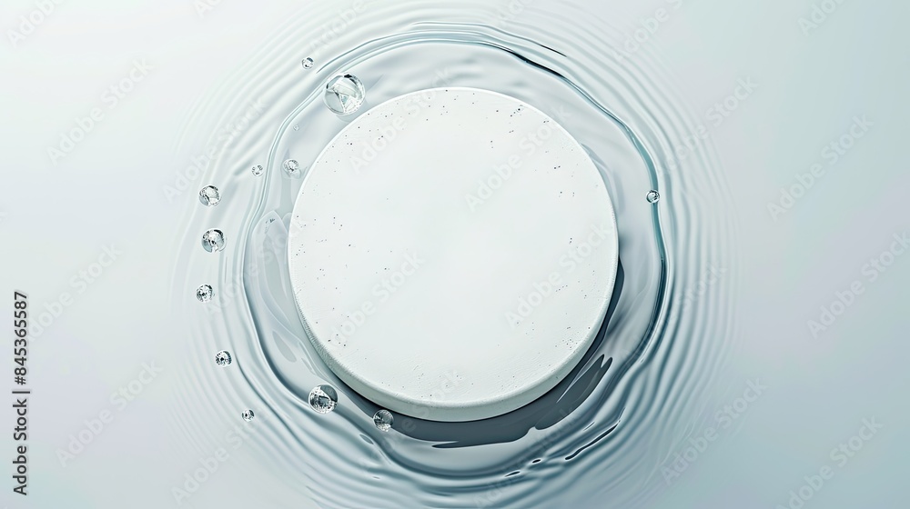 Round white for cosmetics on the water surface. Top view Round white for cosmetics on the water surface. Top view