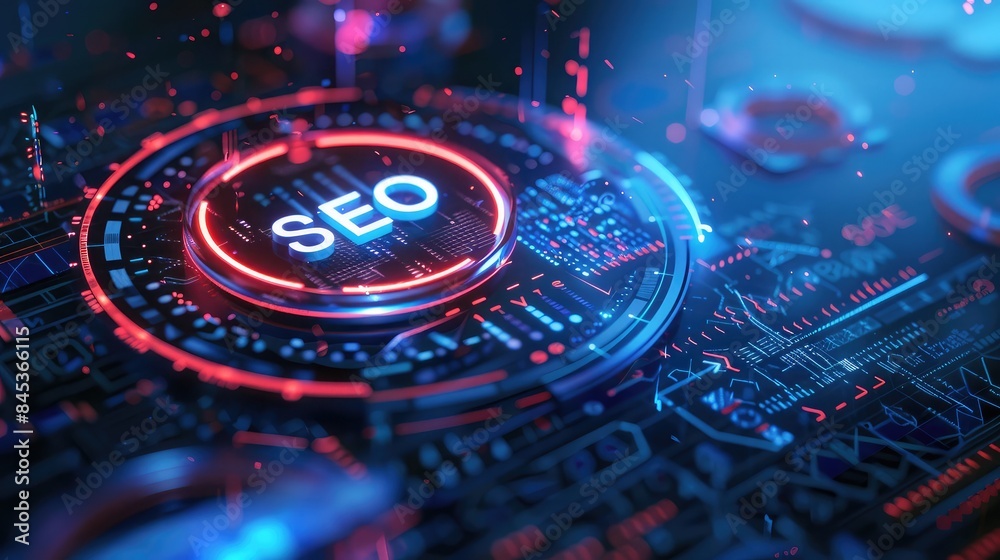 custom made wallpaper toronto digitalDigital SEO concept with neon marketing and analytics internet search engeenes optimization. High-tech digital illustration