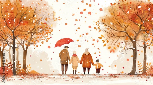 A cheerful illustration background for Grandparents Day with family scenes and warm colors, with ample copy space