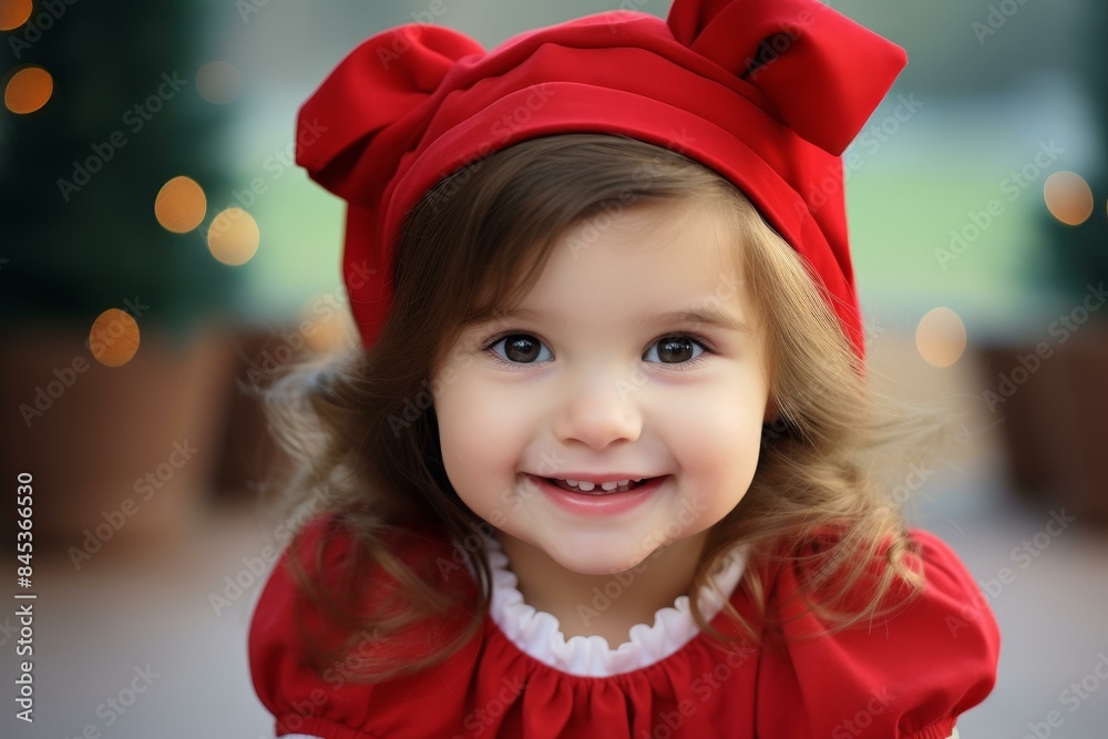 Adorable chubby girl in Christmas hat with a beautiful smile Adorable chubby girl in Christmas hat with a beautiful smile