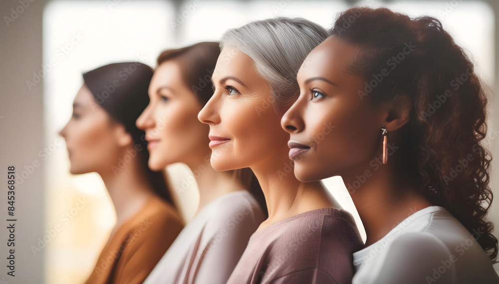 Four Diverse Women Looking Out a Window Four Diverse Women Looking Out a Window