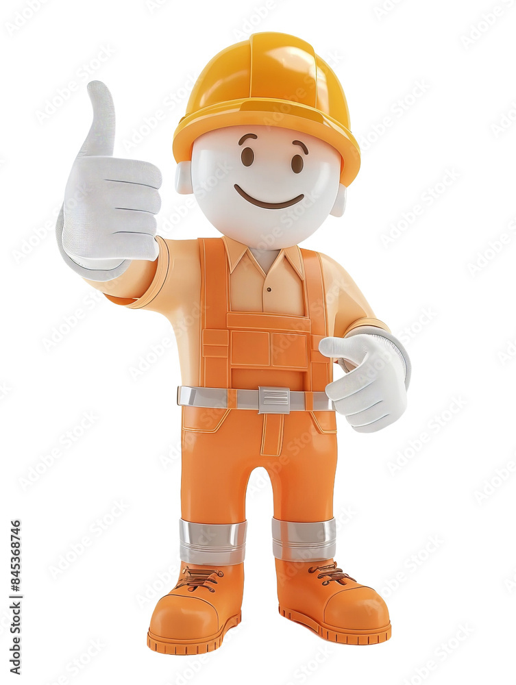 3D Render of a Smiling Construction Worker Giving a Thumbs Up, Wearing a Hard Hat and Tool Belt 3D Render of a Smiling Construction Worker Giving a Thumbs Up, Wearing a Hard Hat and Tool Belt