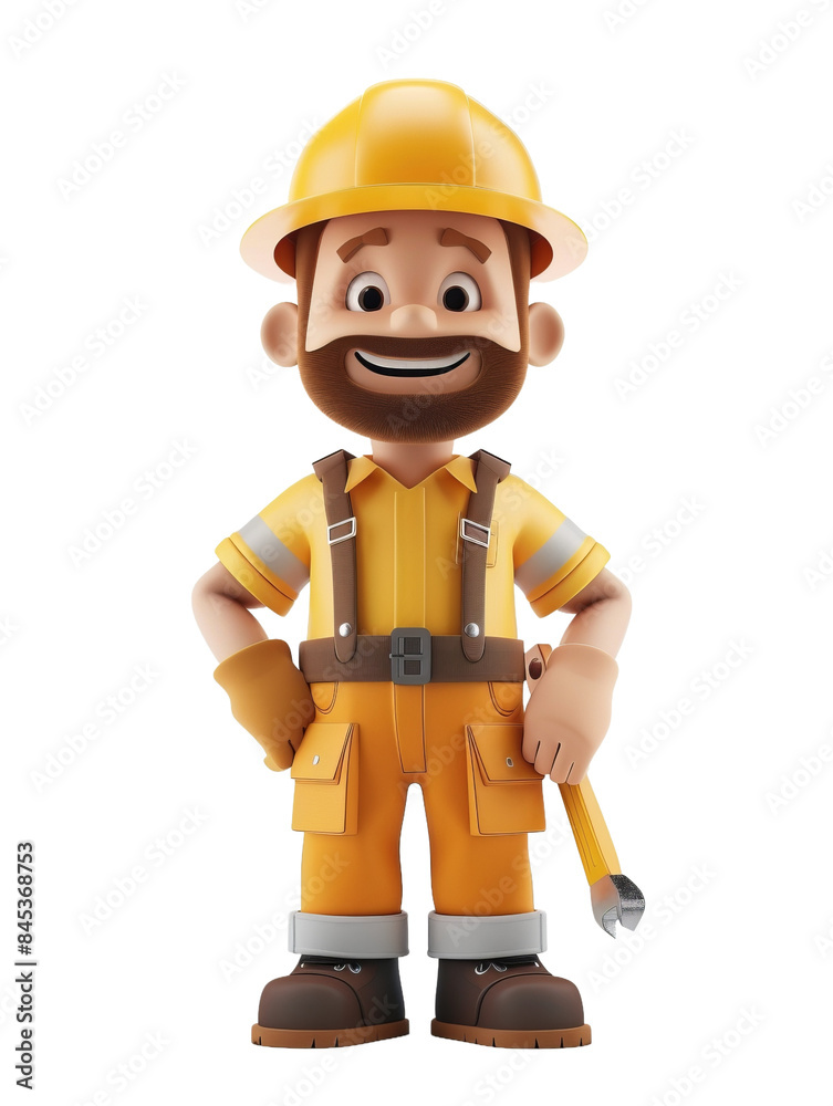 3D Illustration of a Smiling Construction Worker in Yellow Uniform Holding a Wrench,Ideal for Industry, Labor, and Engineering Concepts in Stock Photography 3D Illustration of a Smiling Construction Worker in Yellow Uniform Holding a Wrench,Ideal for Industry, Labor, and Engineering Concepts in Stock Photography