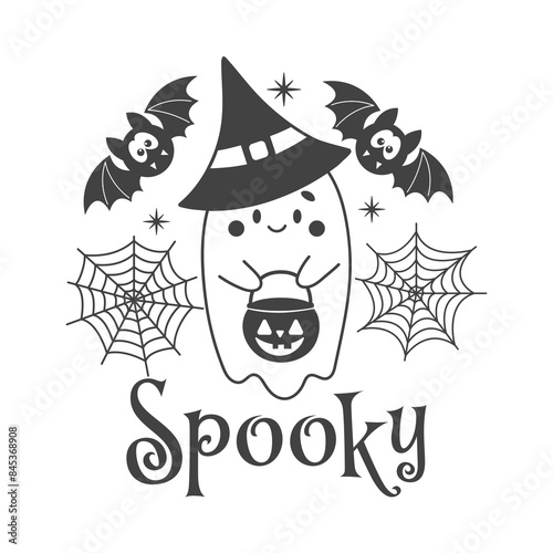 Spooky Halloween vector quote. Cute ghost vector illustration.  Halloween haunted, boo spooky. Happy Holiday quote funny design isolated on white background.