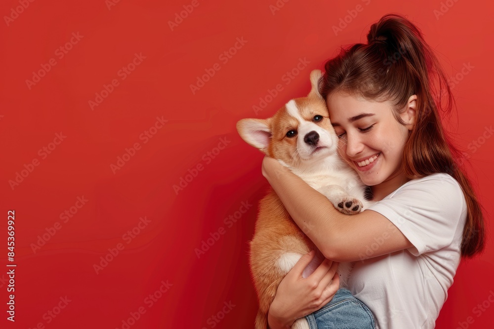 Woman holding and embracing dogs on plane. Love for animals. Woman holding and embracing dogs on plane. Love for animals.