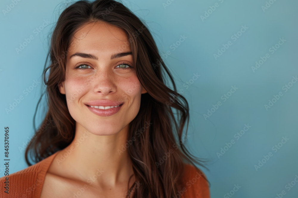 A close up portrait of a woman with a subtle smile A close up portrait of a woman with a subtle smile