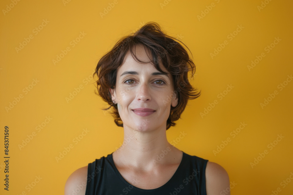 A close up portrait of a woman with a subtle smile A close up portrait of a woman with a subtle smile