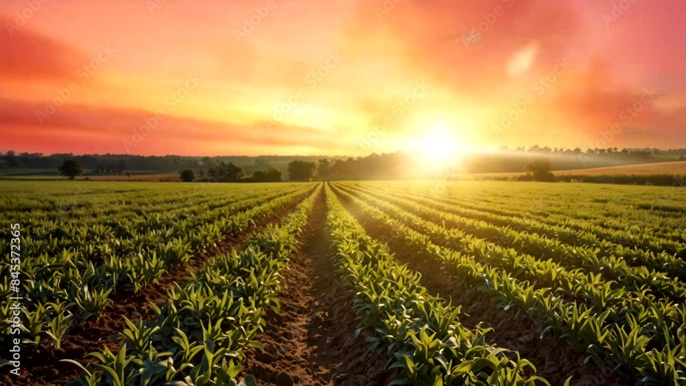 view of corn seed plantation with sunset sky view of corn seed plantation with sunset sky
